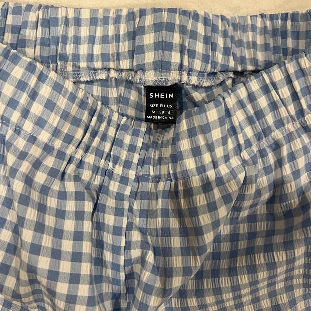 SHEIN Blue Checkered High Waist Shorts - Picture 3 of 4